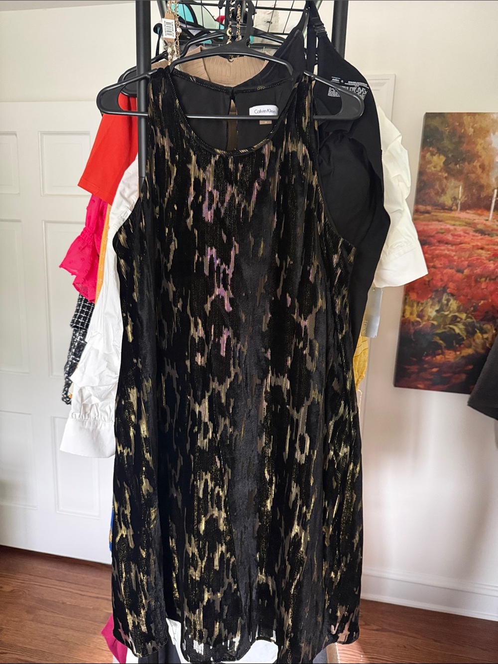 Calvin Klein Black Dress with Gold Metallic Pattern